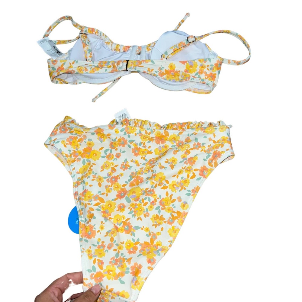 Cupshe Small Yellow Floral High Waisted Swim Suit Small - Picture 3 of 4